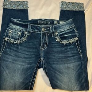 Miss Me Women's Dark Blue Embellished Cropped Jeans
